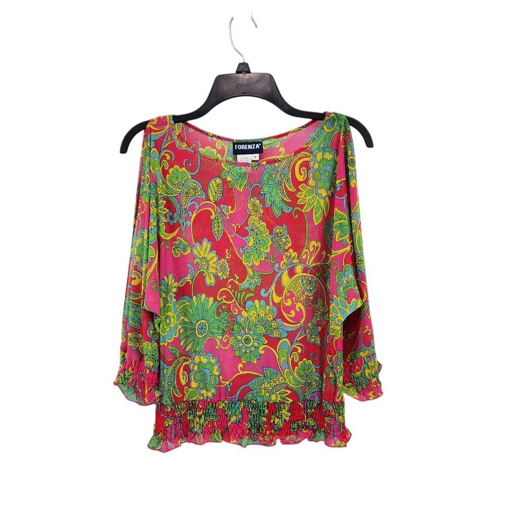 Forenza Women's Vintage Lightweight Floral Sheer Y2K Cold Shoulder Top Sz M